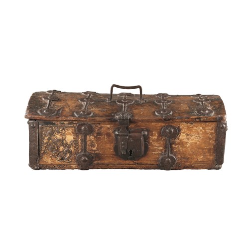 A Rare Carved and Metal Mounted Casket with Remnants of ‘Pastiglia’